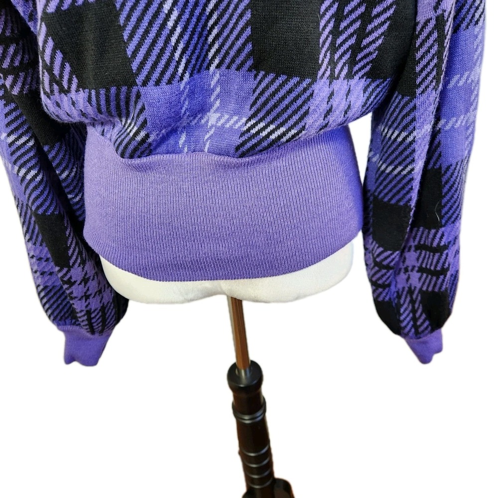 Sanrio Kuromi Womens Knit Plaid Sweater Sz Large Purple Black Bishop Sleeve Top - Picture 12 of 16